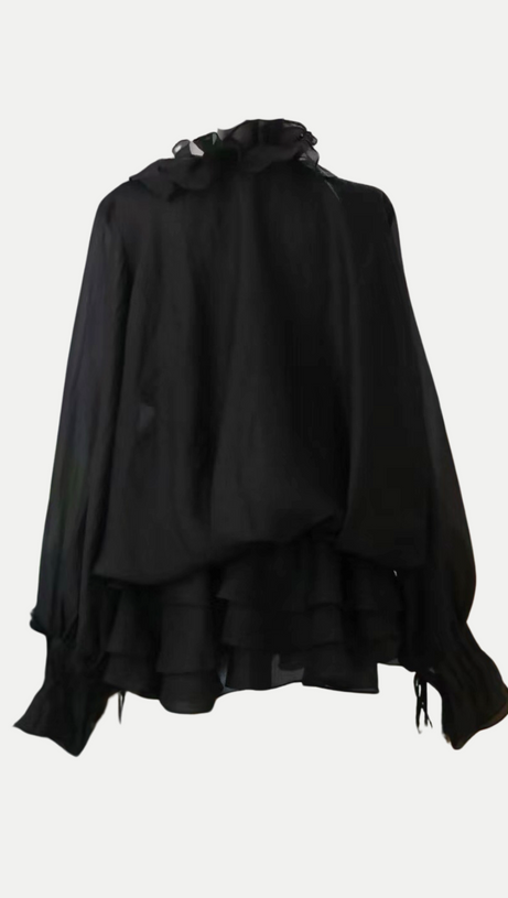 JAKETTA FLOWER RUFFLE MINI DRESS IN BLACK