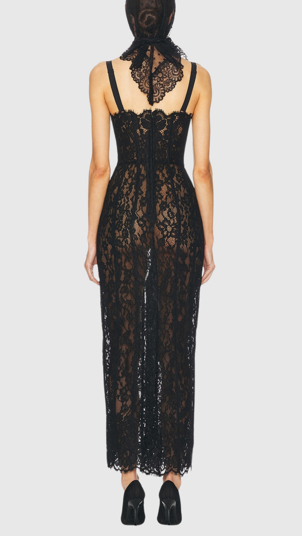 AIIZIE FREDA LACE CORSET MAXI DRESS IN BLACK - product image
