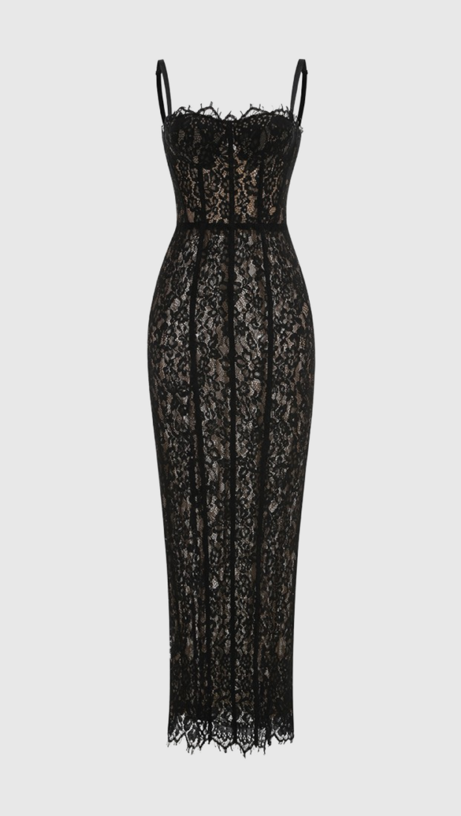 FREDA LACE CORSET MAXI DRESS IN BLACK