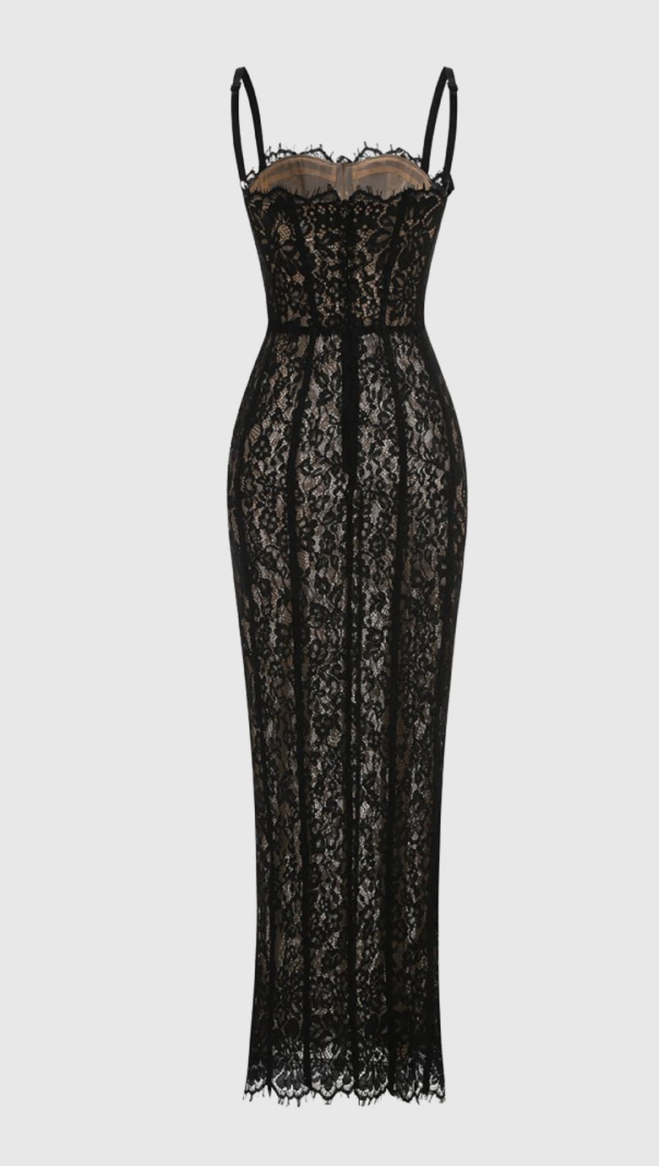 FREDA LACE CORSET MAXI DRESS IN BLACK
