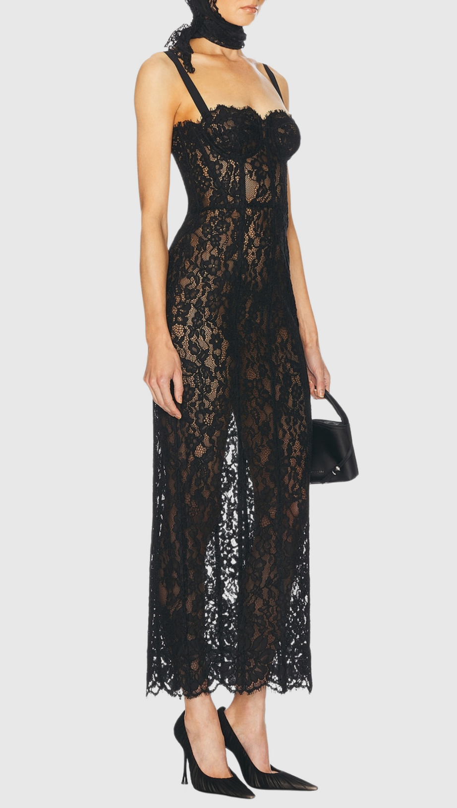 FREDA LACE CORSET MAXI DRESS IN BLACK