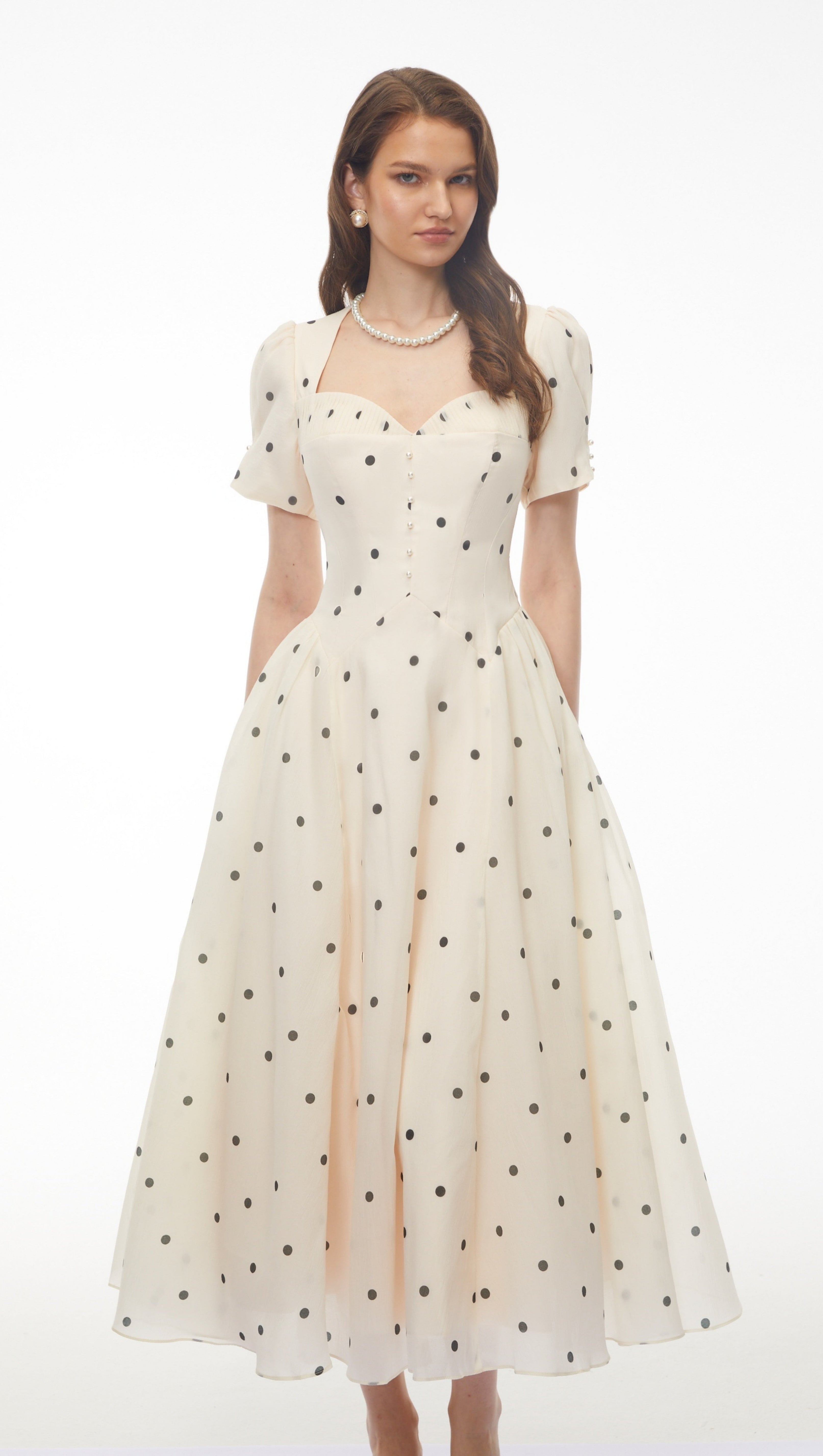 Javaneh White Polka Dot Maxi Dress