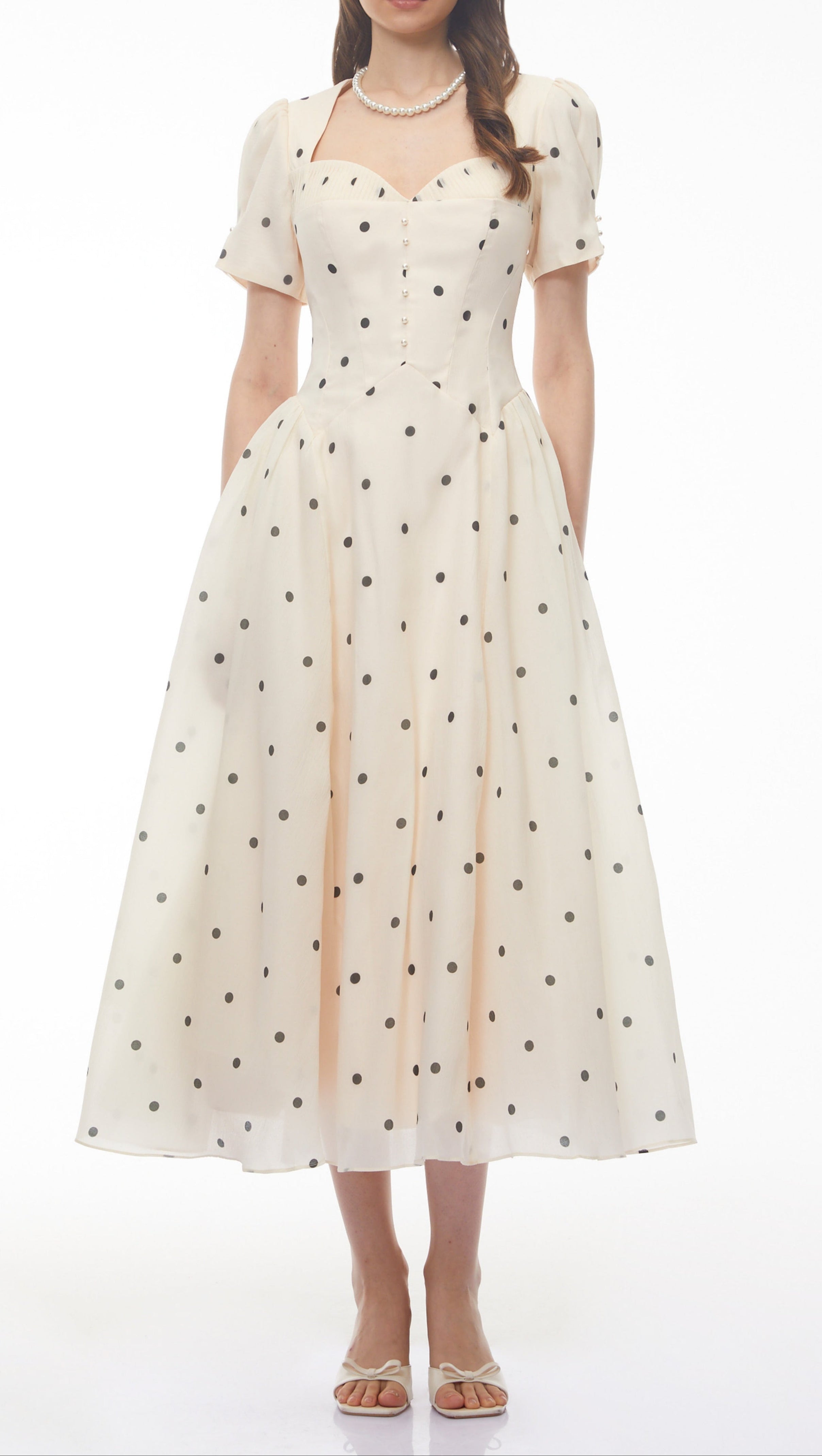 Javaneh White Polka Dot Maxi Dress