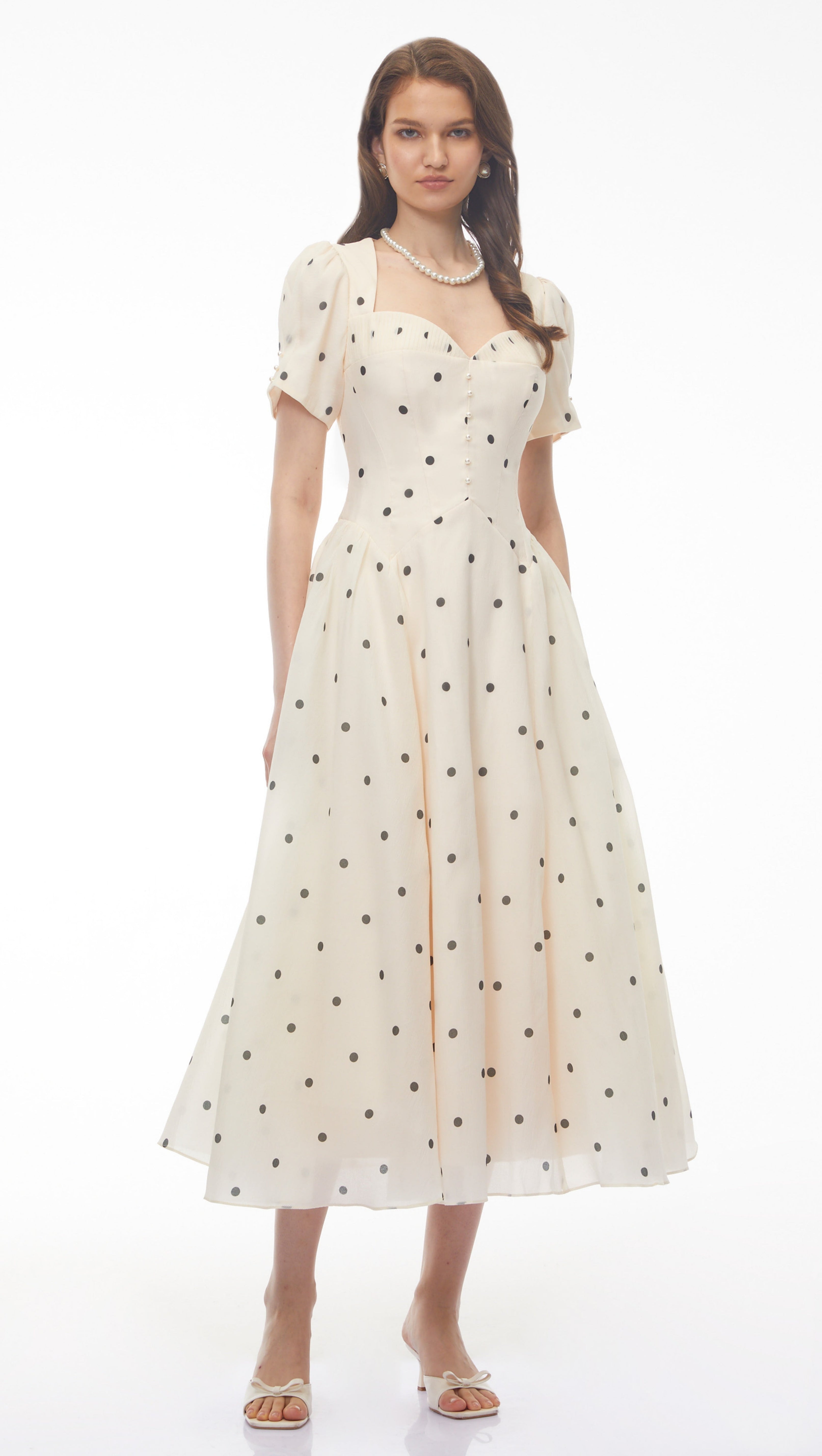 Javaneh White Polka Dot Maxi Dress