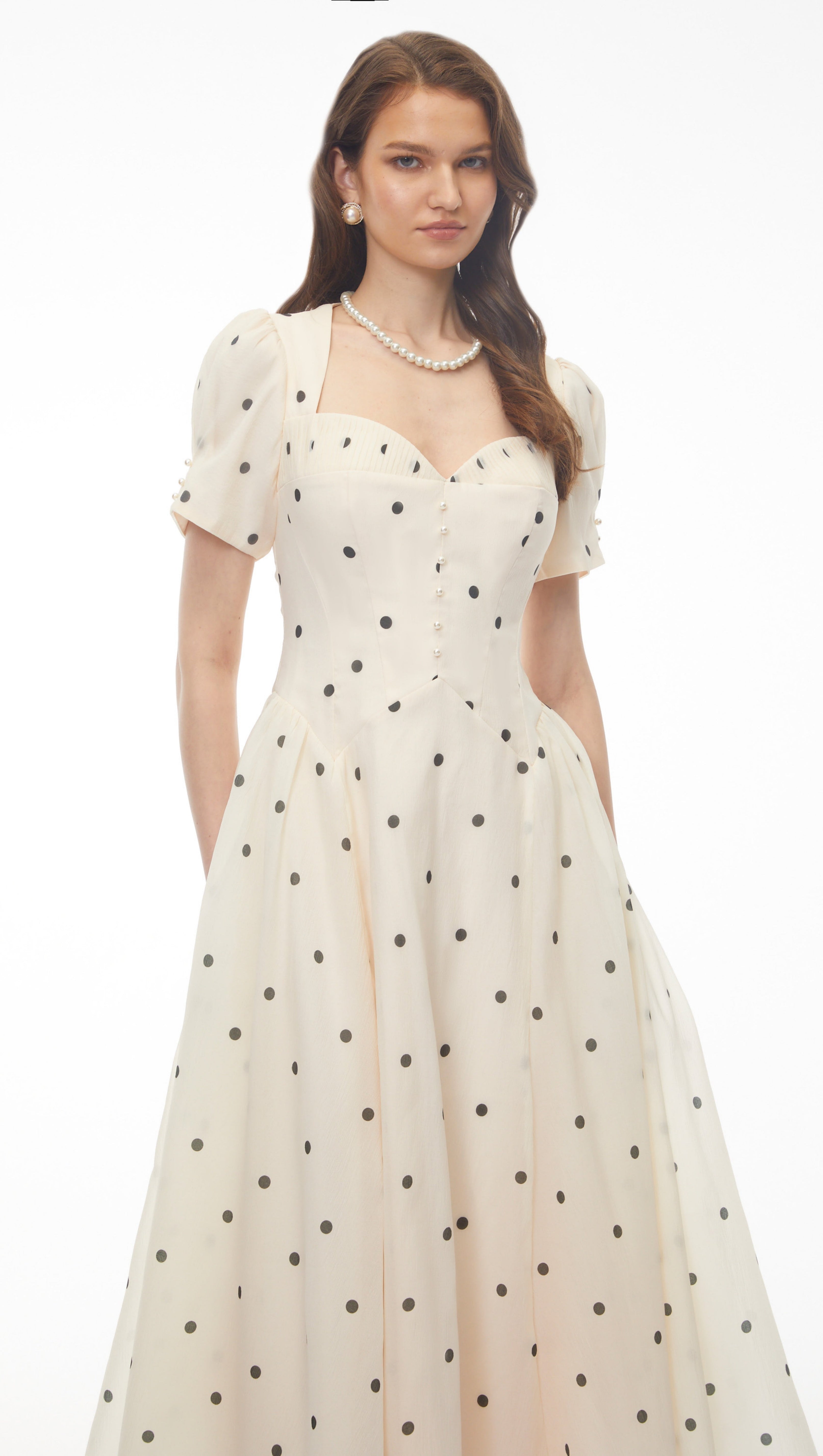Javaneh White Polka Dot Maxi Dress