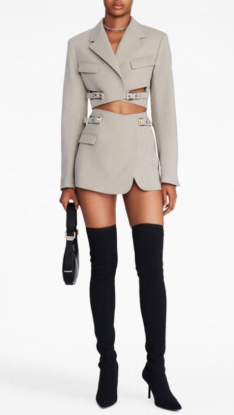 JAYLA CROPPED CUTOUT BLAZER IN GREY