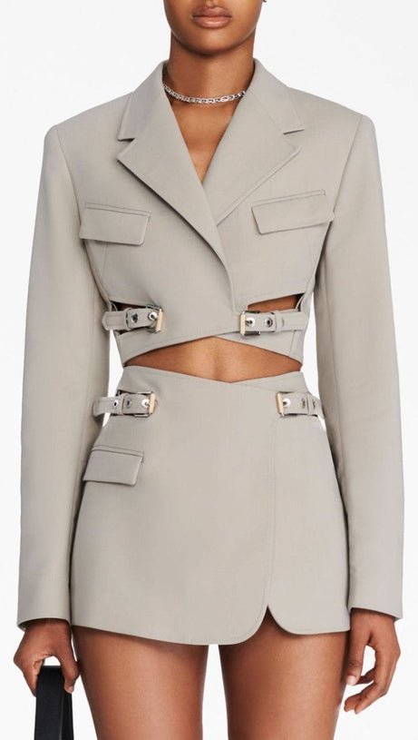 JAYLA CROPPED CUTOUT BLAZER IN GREY