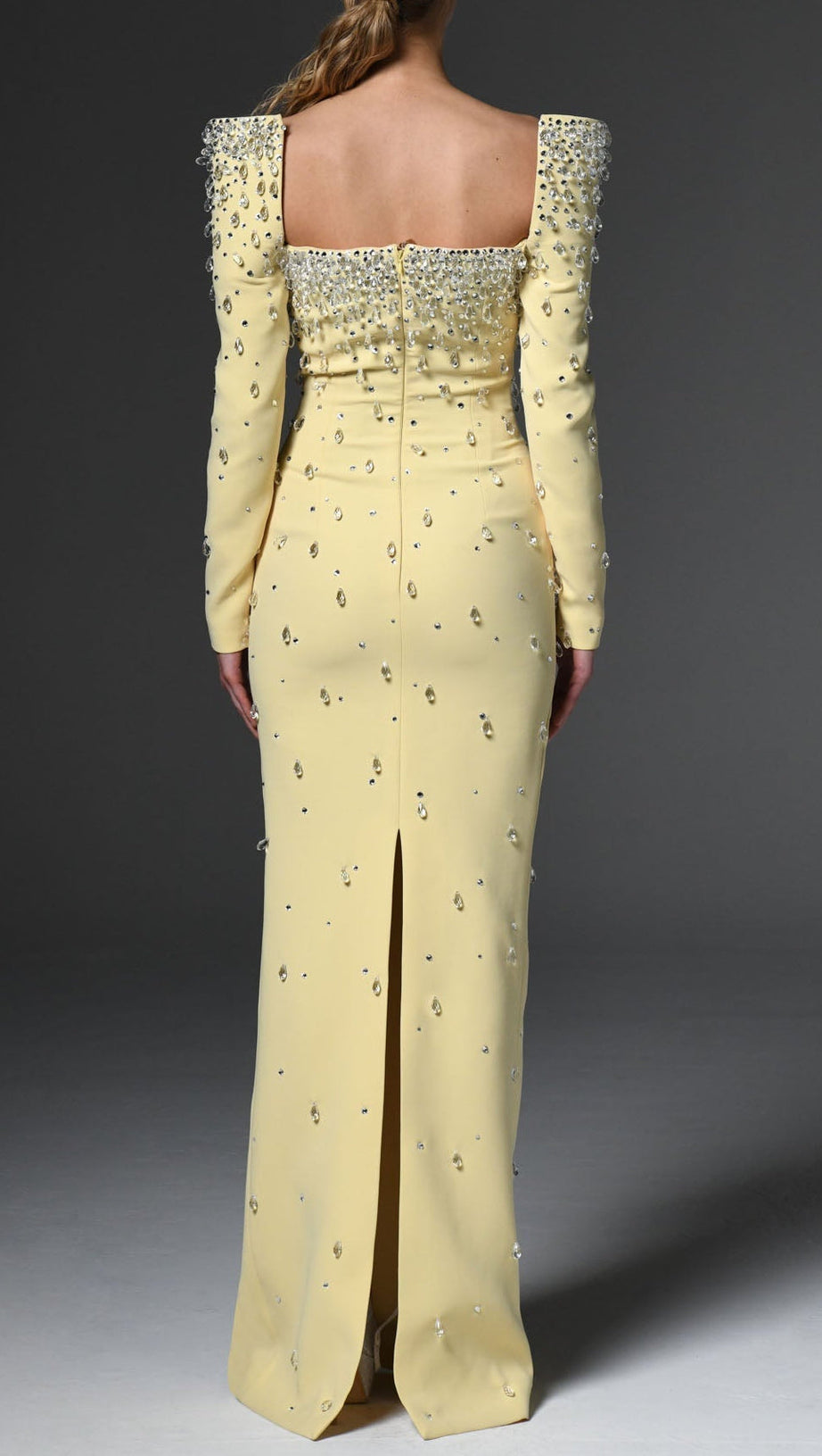 lynn Square neck beaded rhinestone maxi dress - yellow