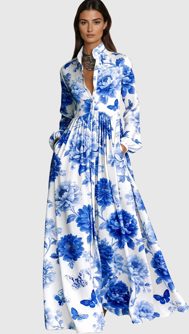 Judie Floral Print Maxi Dress - Blue