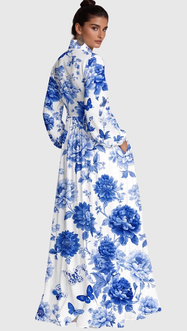 Judie Floral Print Maxi Dress - Blue