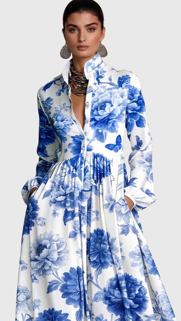 Judie Floral Print Maxi Dress - Blue