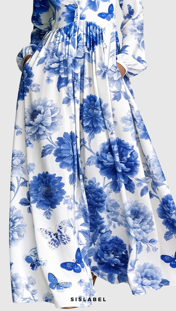 Judie Floral Print Maxi Dress - Blue