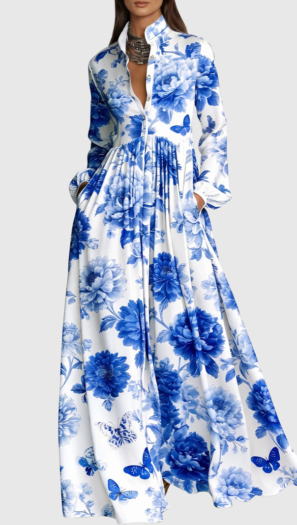 Judie Floral Print Maxi Dress - Blue