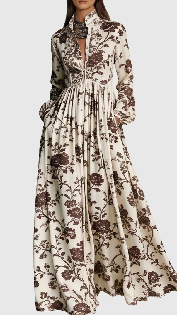 Judie Floral Print Maxi Dress - Brown