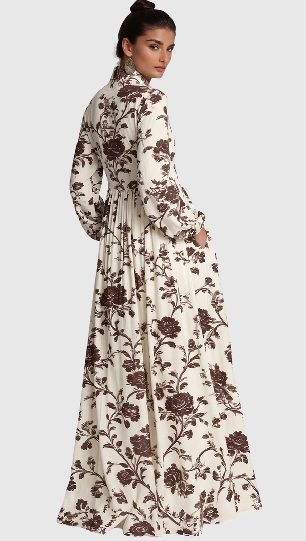 Judie Floral Print Maxi Dress - Brown