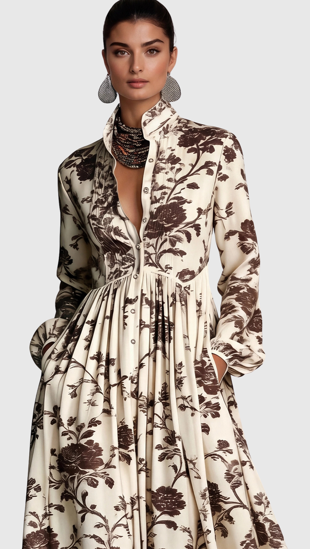 Judie Floral Print Maxi Dress - Brown