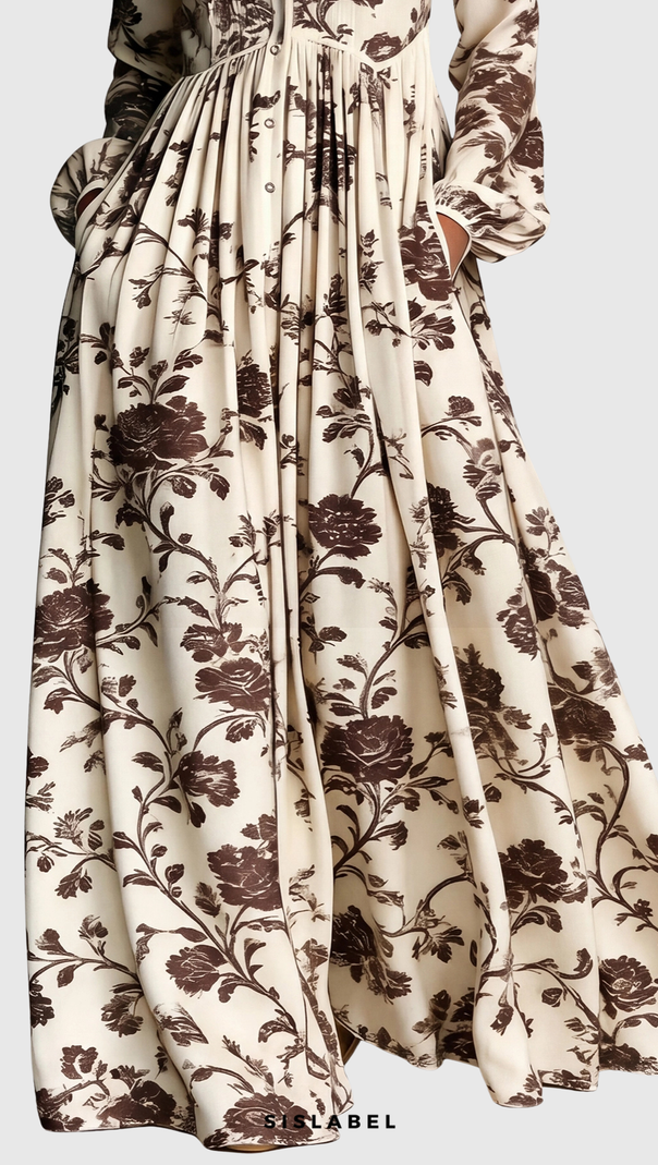 Judie Floral Print Maxi Dress - Brown
