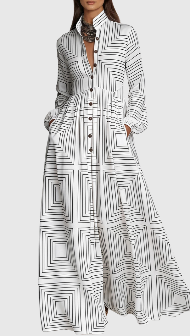 Judie Geometric Print Maxi Dress - White