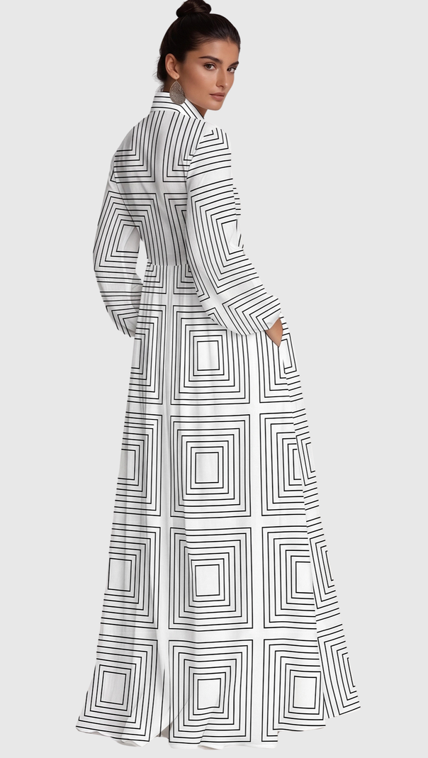 Judie Geometric Print Maxi Dress - White