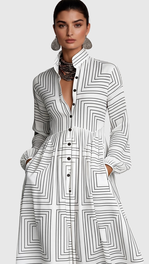 Judie Geometric Print Maxi Dress - White