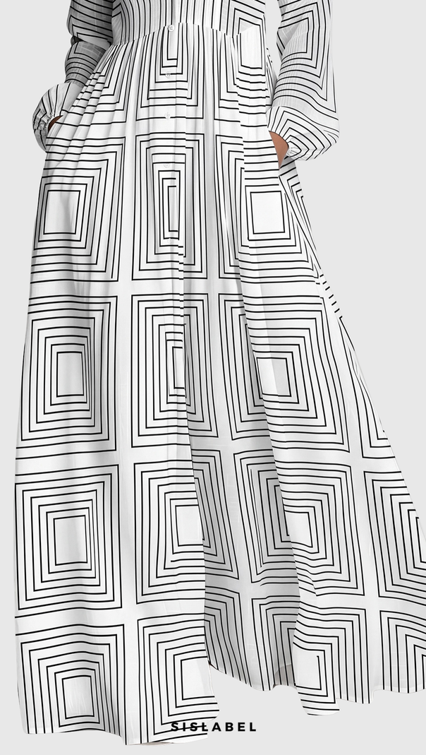Judie Geometric Print Maxi Dress - White