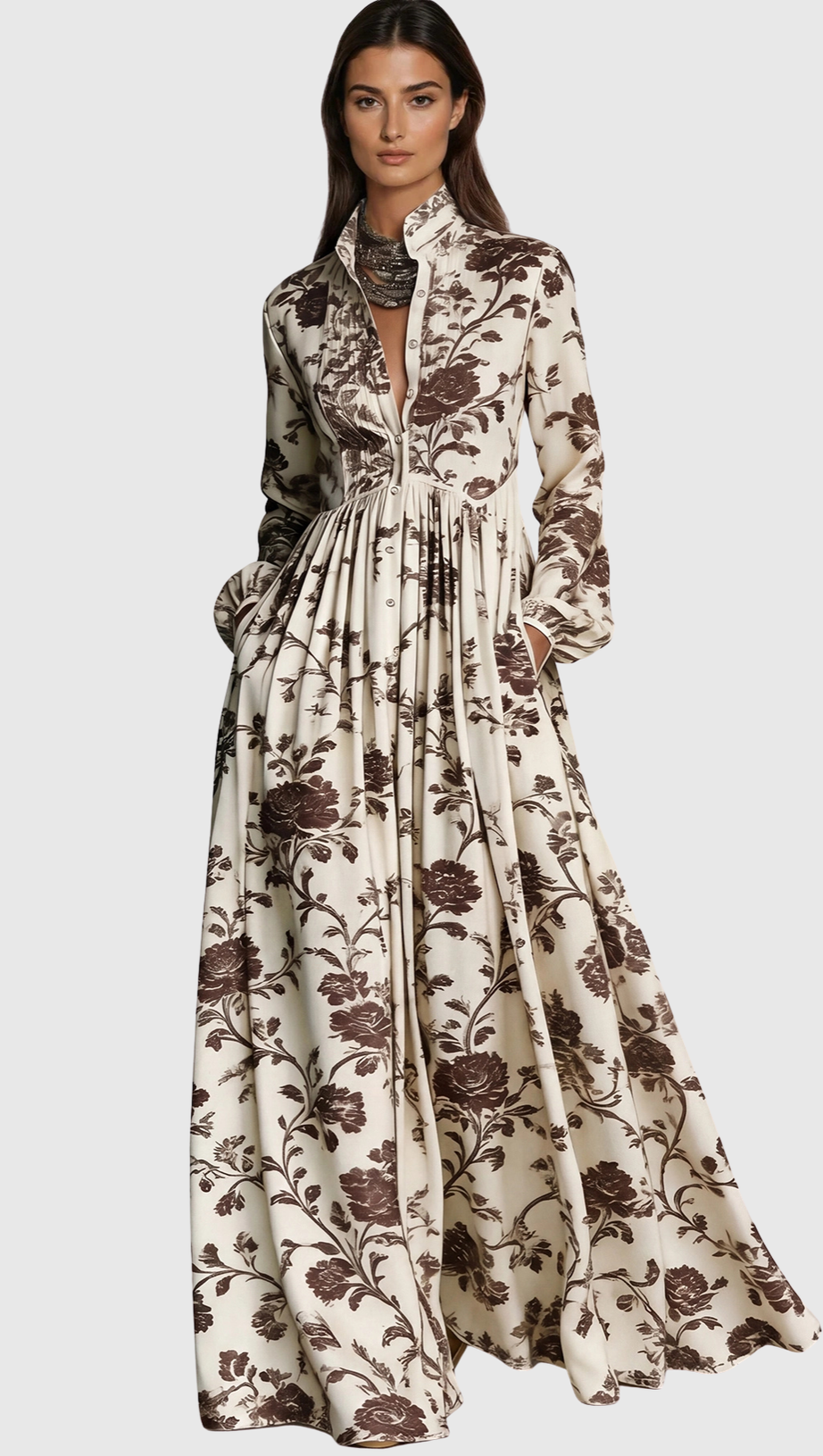 Judie Floral Print Maxi Dress - Brown
