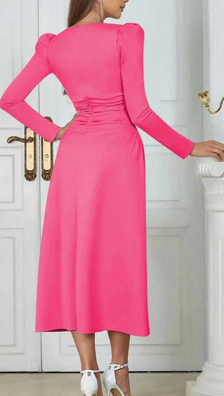 SQUARE NECK PLEATED MAXI DRESS IN PINK