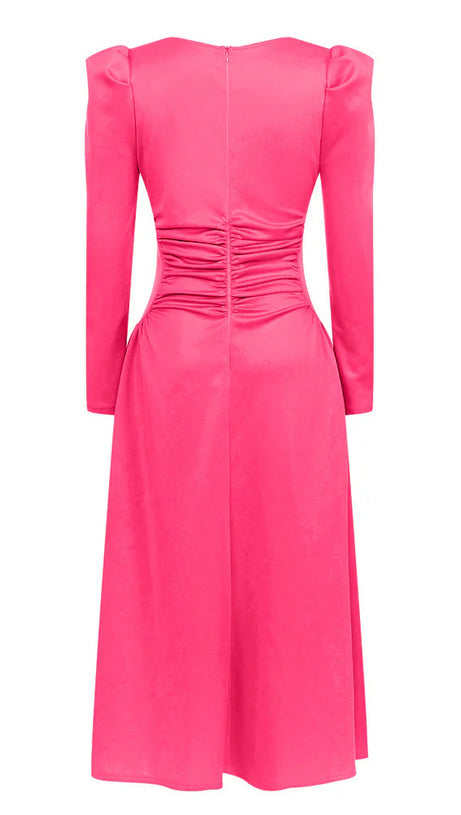SQUARE NECK PLEATED MAXI DRESS IN PINK