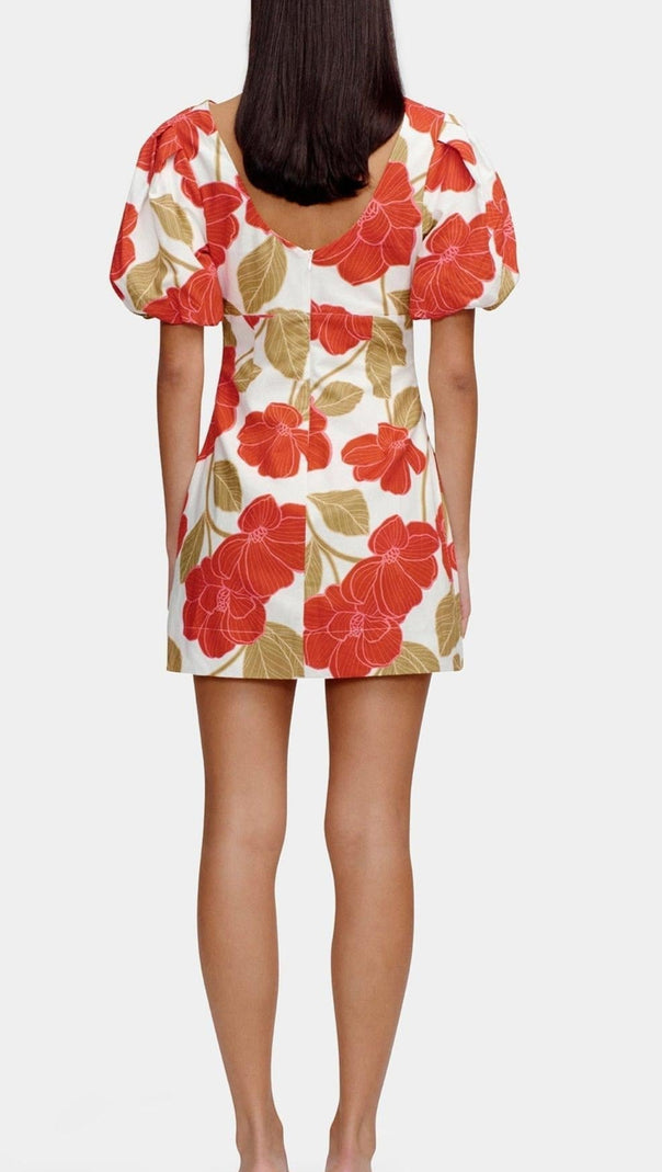 AIIZIE MULTICOLOR PRINTED PUFF-SLEEVE CRINKLED LINEN MINI DRESS - product image
