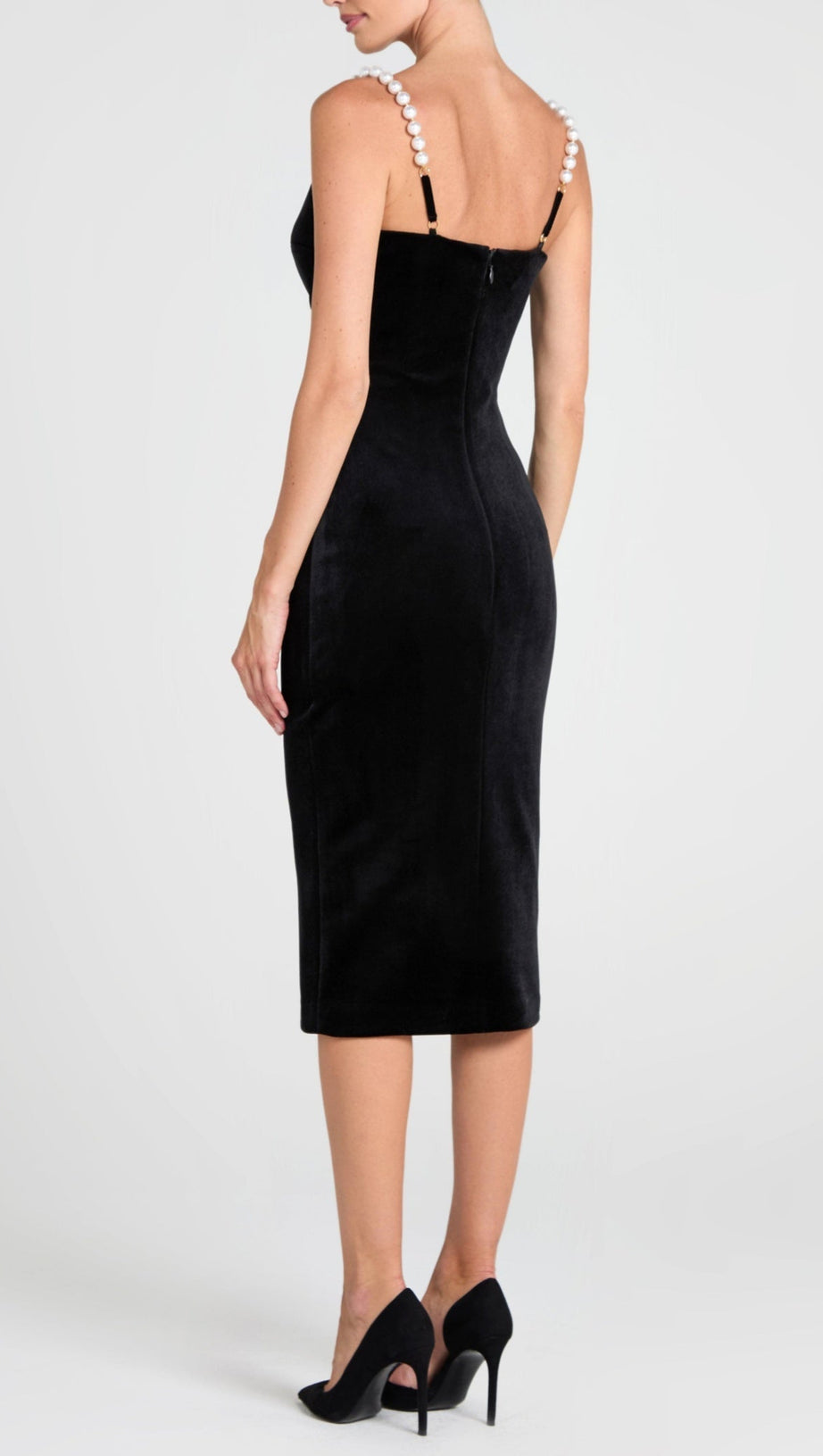 VELVET PEARL EMBELLISHED MIDI DRESS