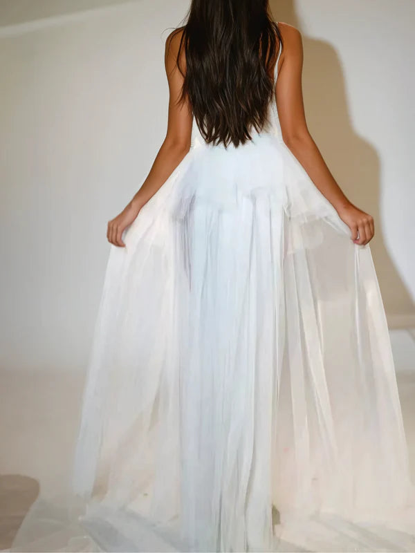 Kalene – Trägerloses Rüschen-Tüllkleid in Weiß