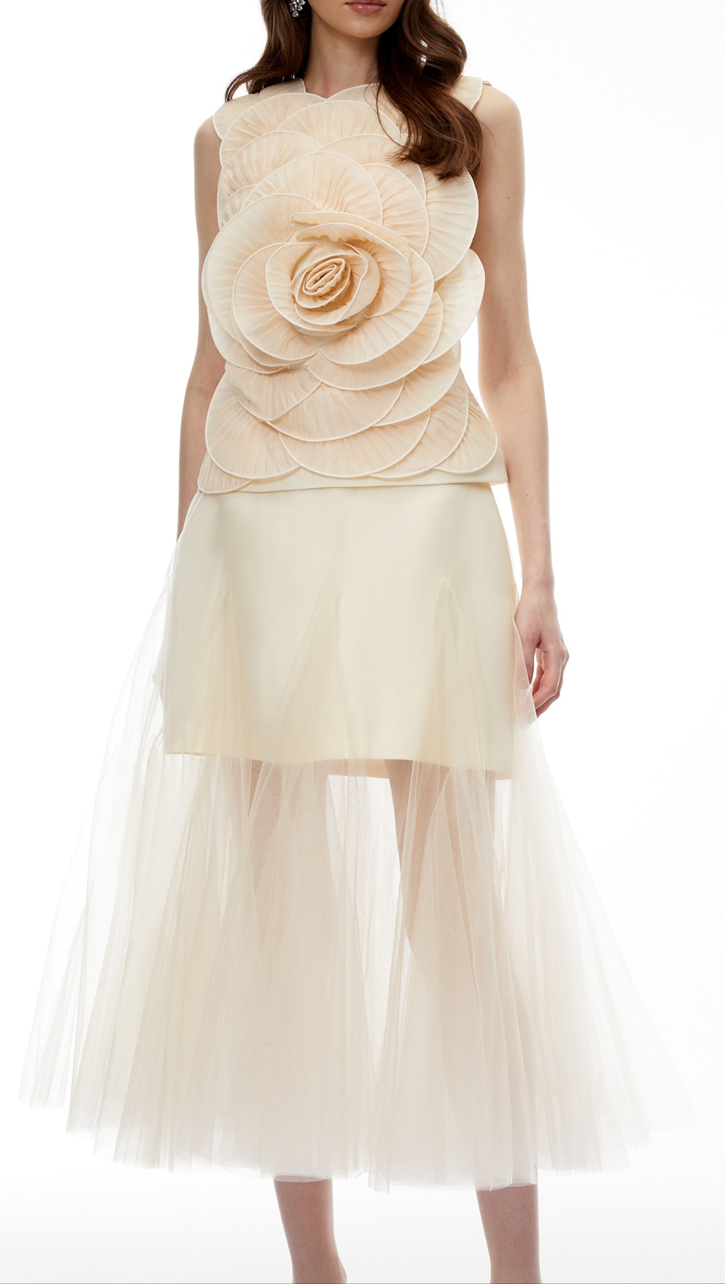 Karima Neutral 3D Petal Top & Skirt Set