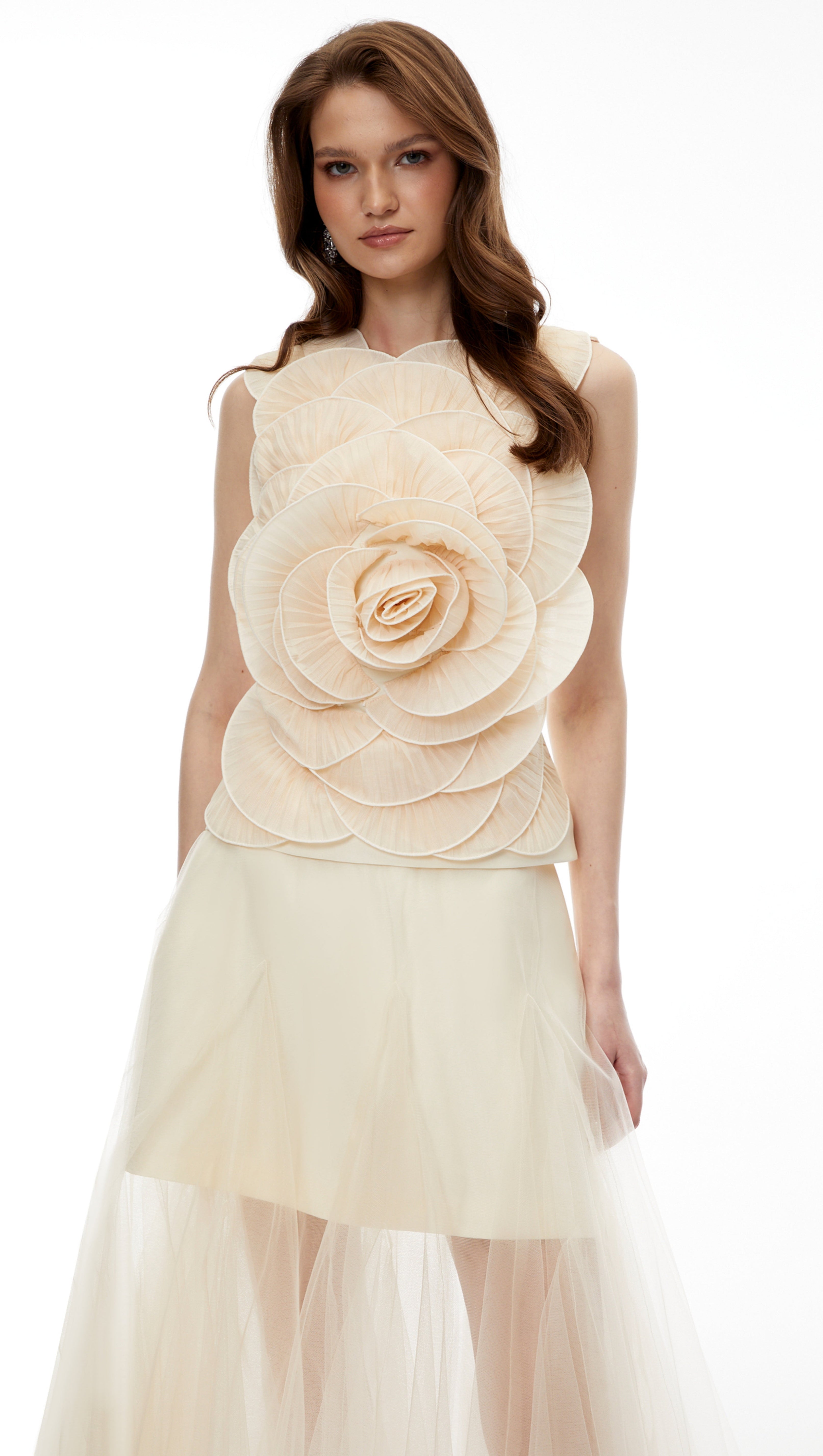 Karima Neutral 3D Petal Top & Skirt Set