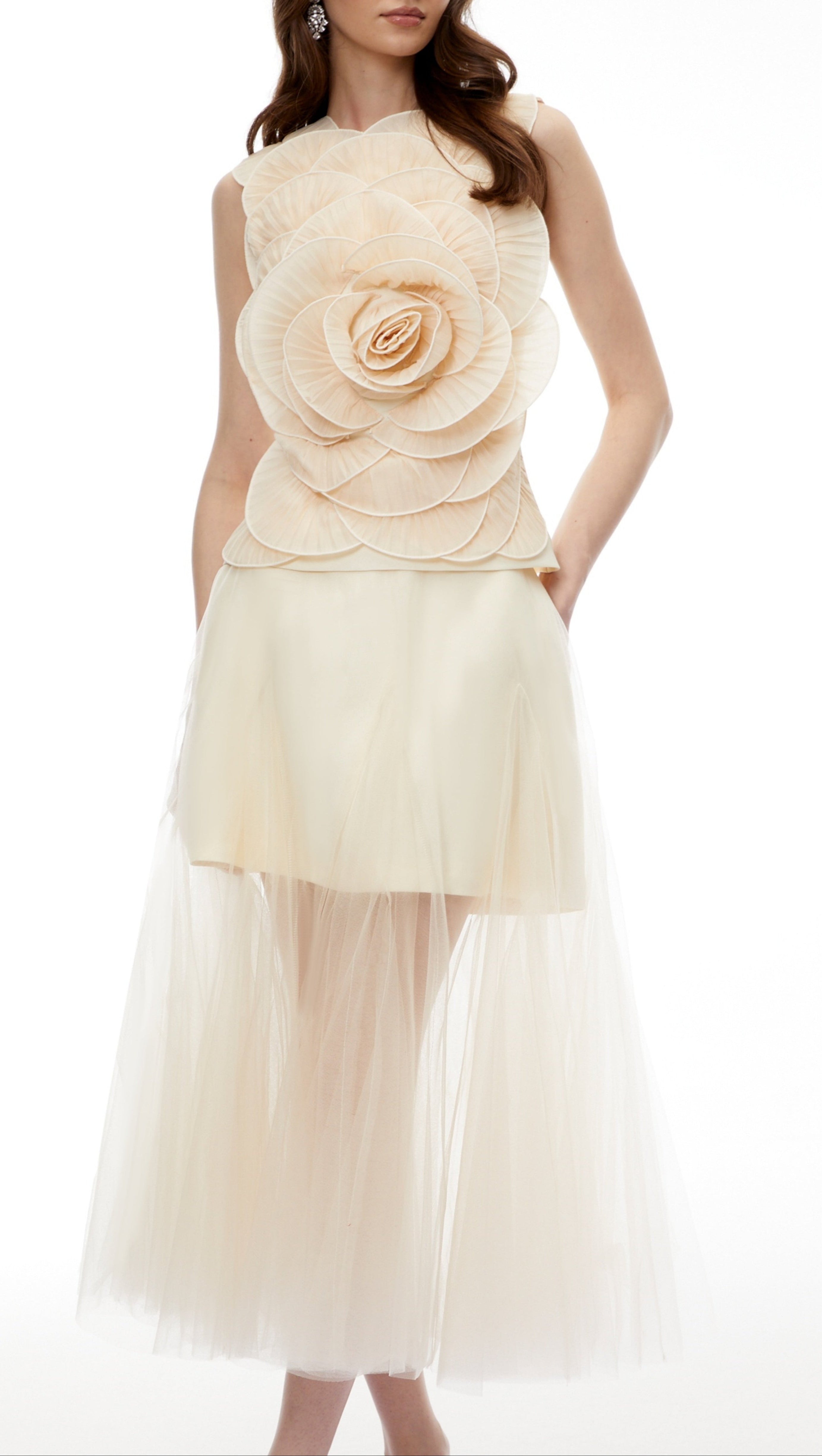 Karima Neutral 3D Petal Top & Skirt Set