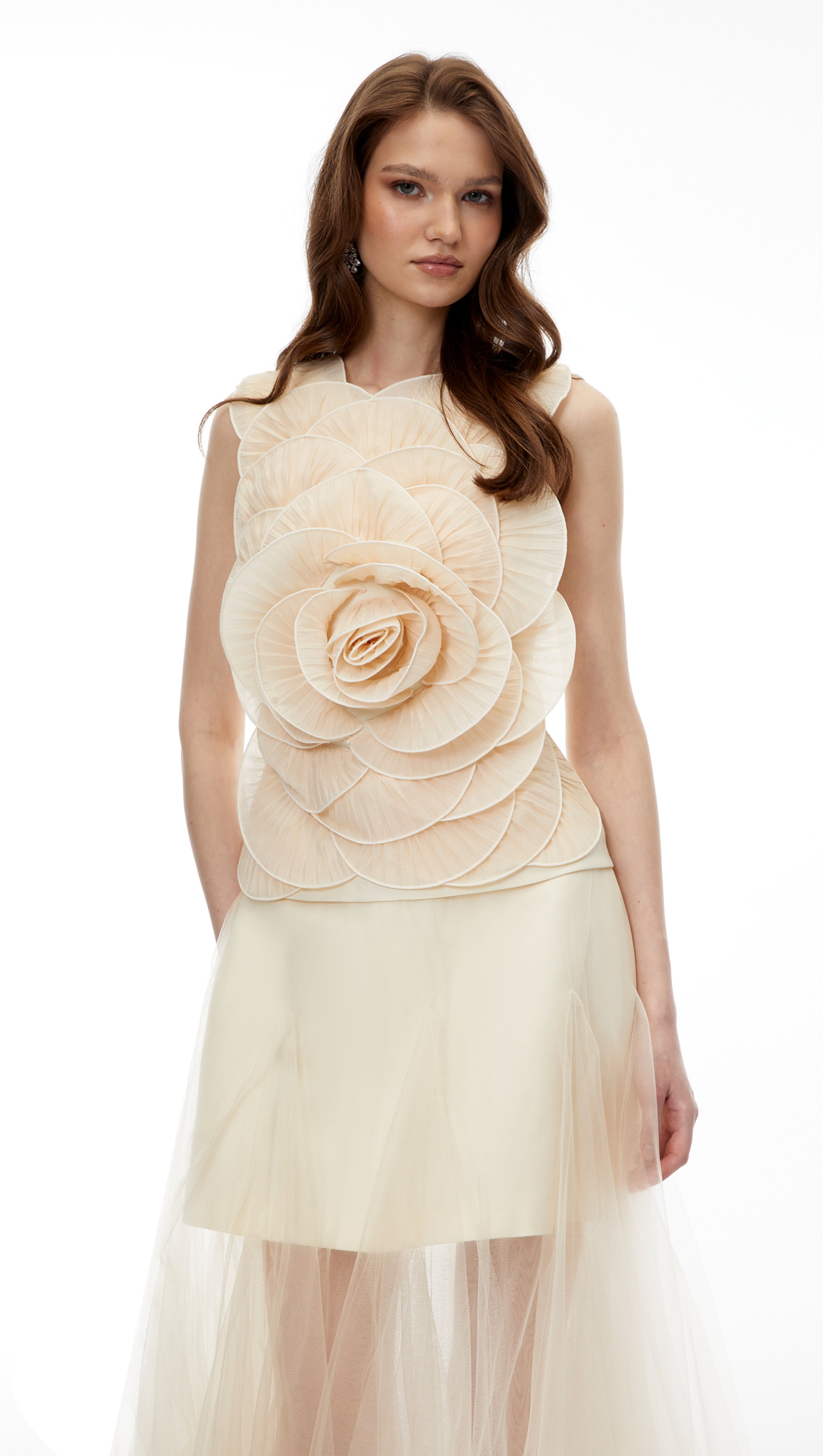 Karima Neutral 3D Petal Top & Skirt Set