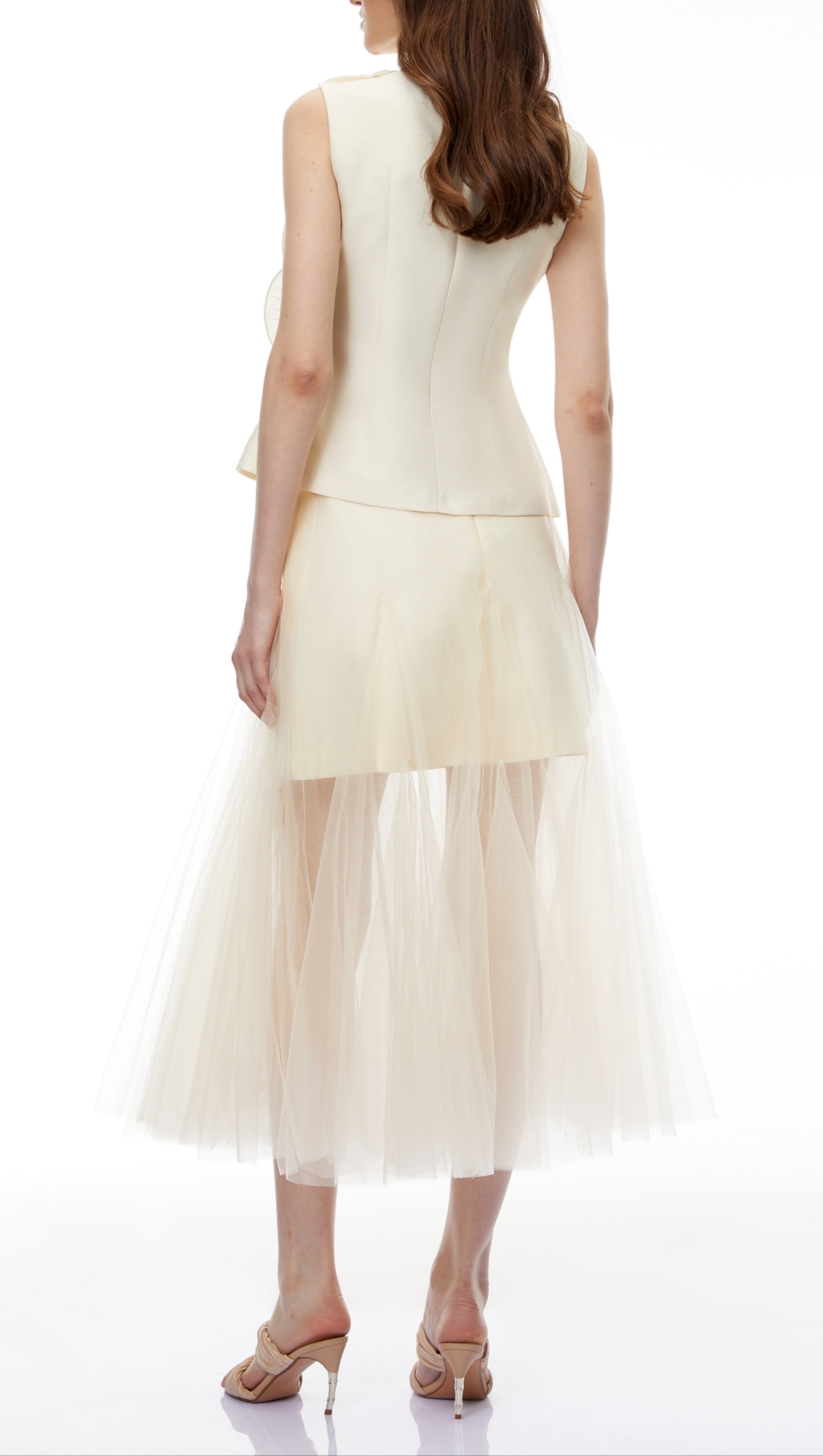 Karima Neutral 3D Petal Top & Skirt Set