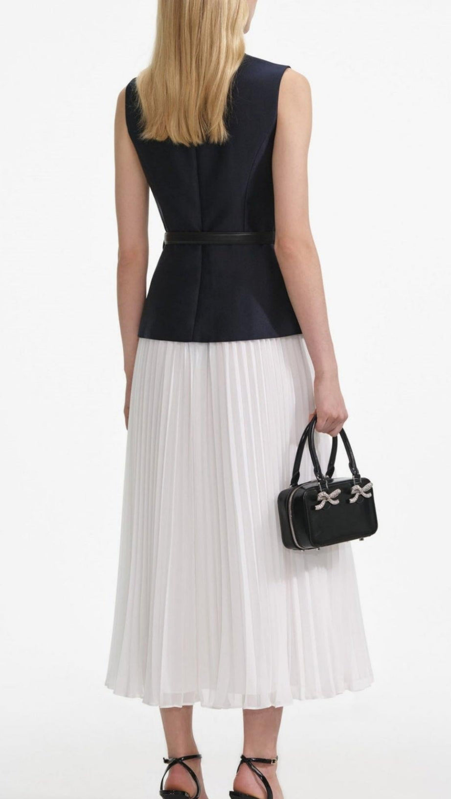 SLEEVELESS BELTED CHIFFON MIDI DRESS