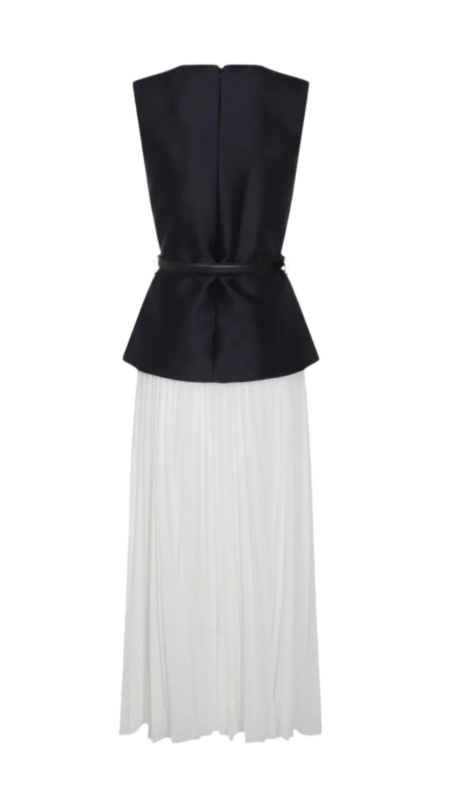SLEEVELESS BELTED CHIFFON MIDI DRESS