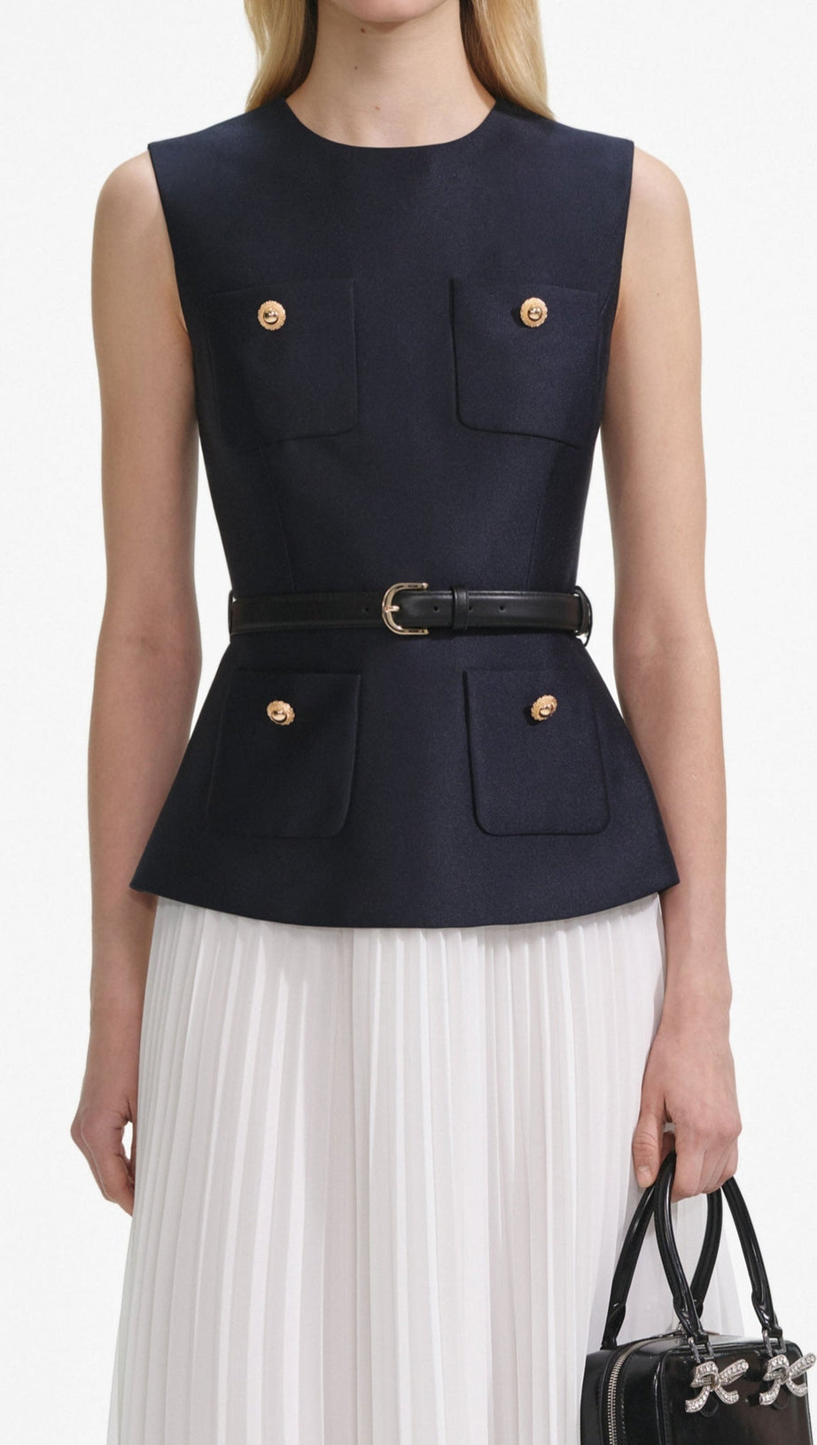 SLEEVELESS BELTED CHIFFON MIDI DRESS