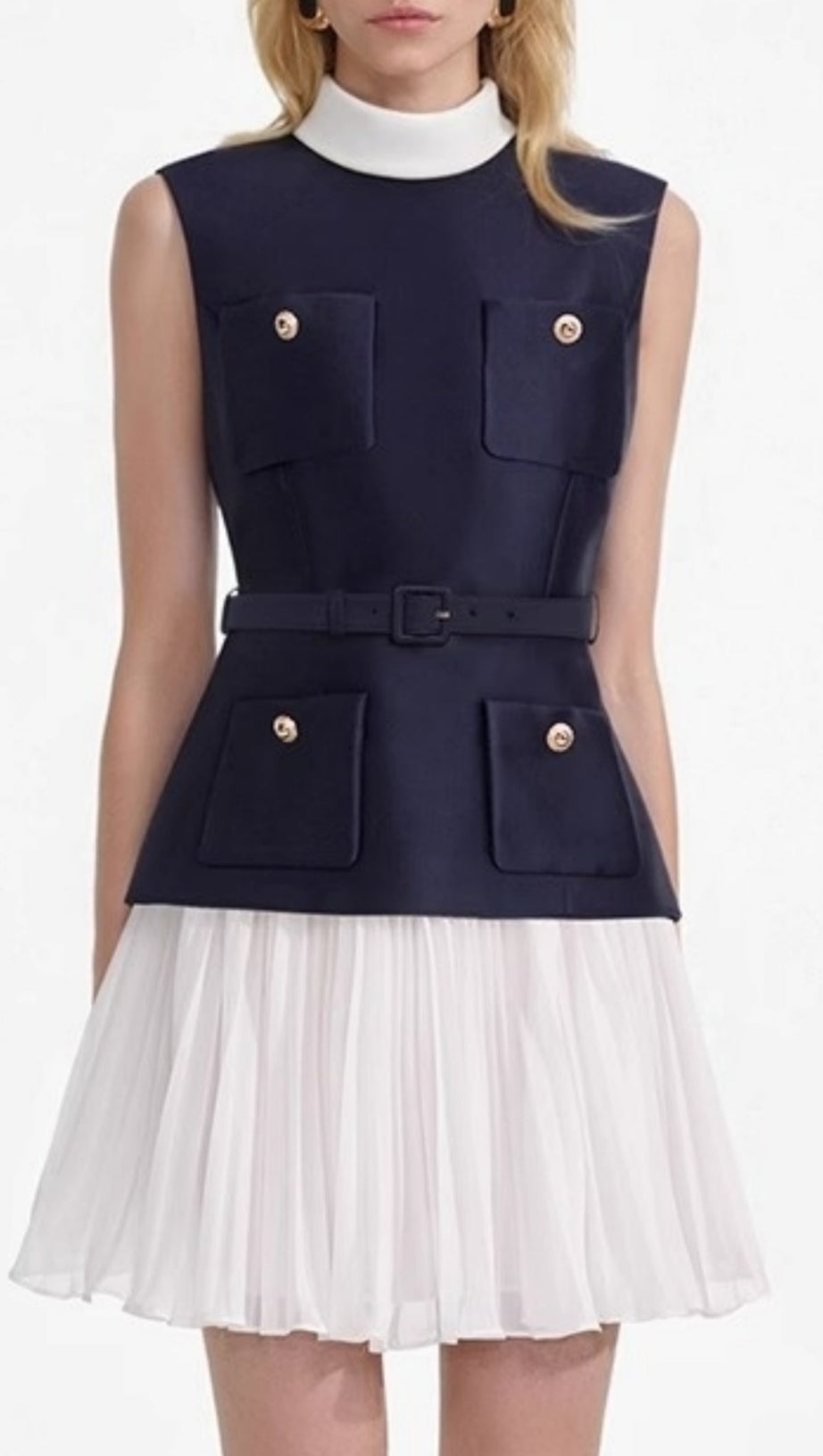 SLEEVELESS BELTED CHIFFON MINI DRESS