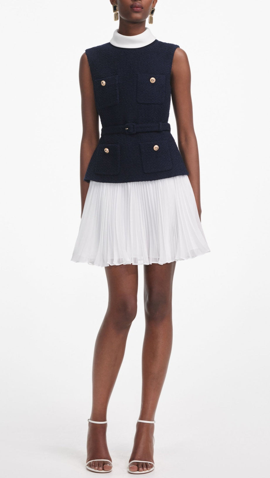 SLEEVELESS BELTED CHIFFON MINI DRESS