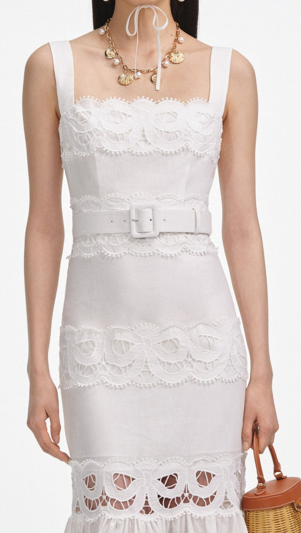 AIIZIE KEANE LACE INSERT BELTED MIDI DRESS - product image