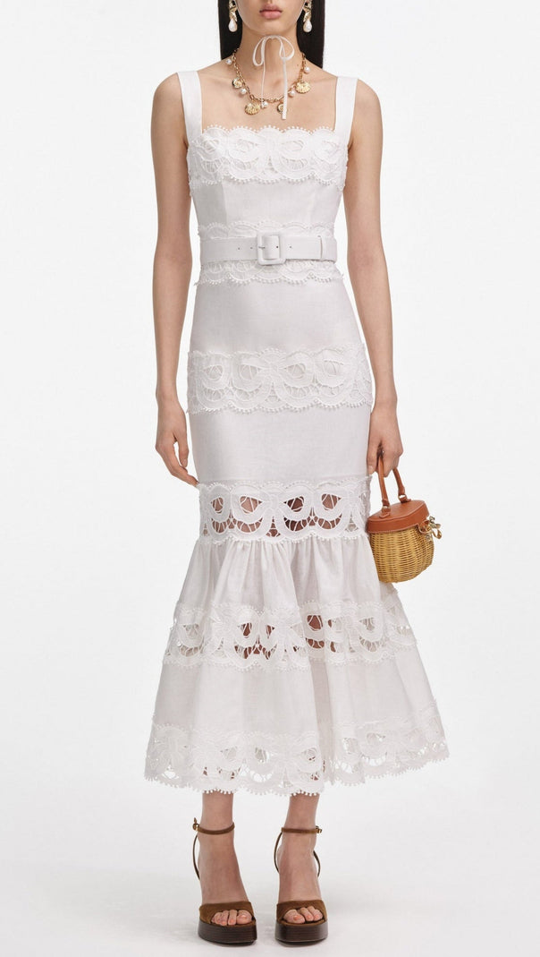 AIIZIE KEANE LACE INSERT BELTED MIDI DRESS - product image