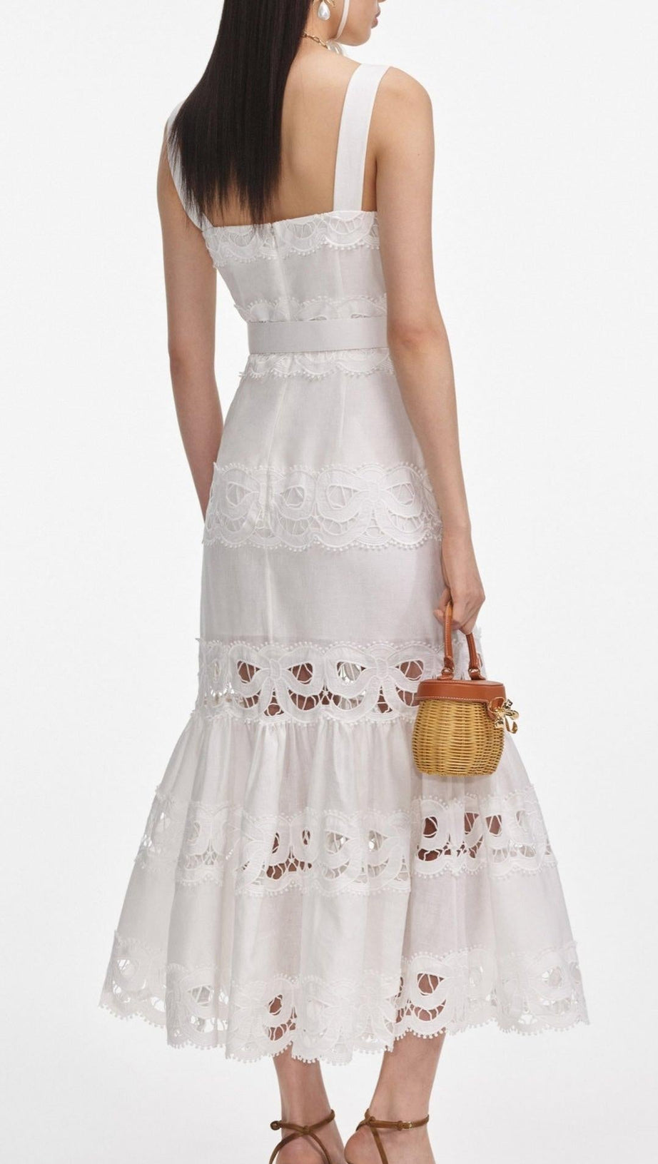 KEANE LACE INSERT BELTED MIDI DRESS