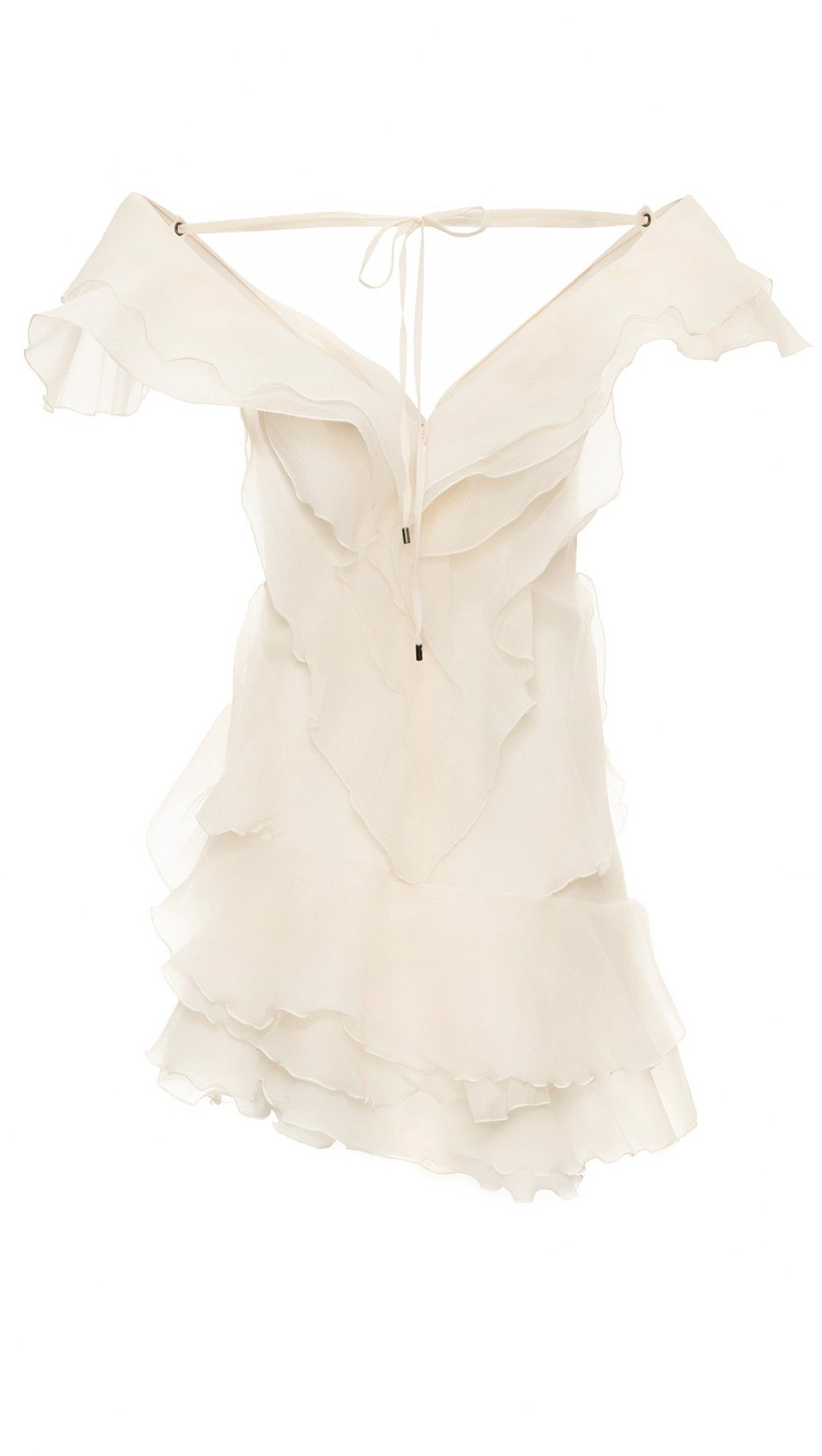 SABRINA RUFFLE LAYERS STRAPLESS MINI DRESS IN BEIGE