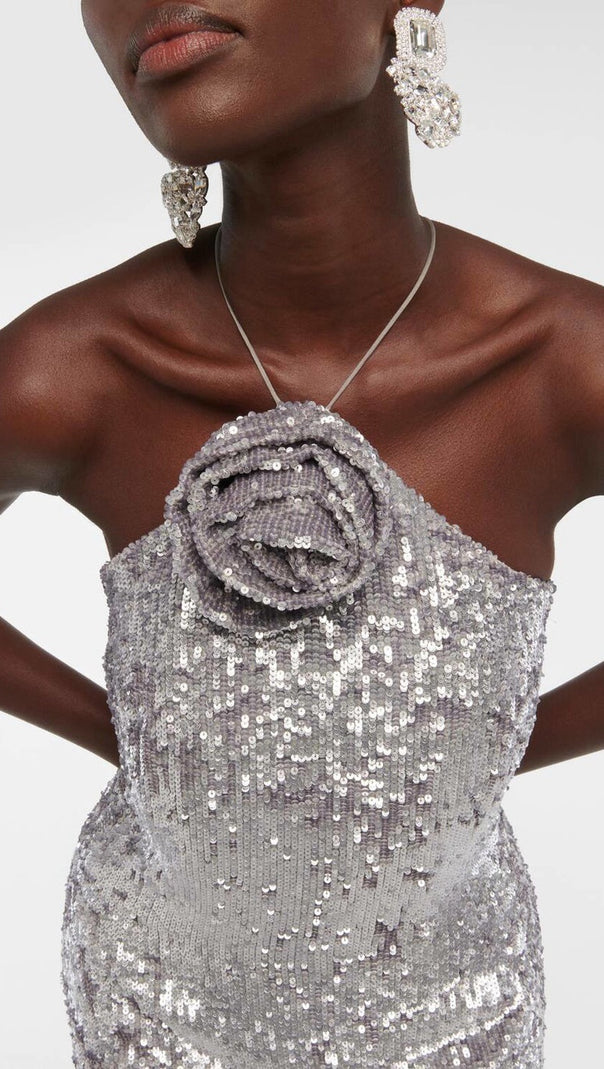 AIIZIE KIARA FLORAL SEQUIN BACKLESS MAXI DRESS - product image