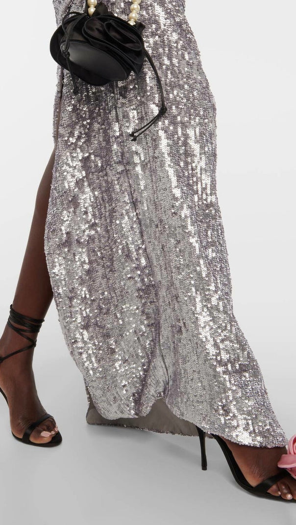 AIIZIE KIARA FLORAL SEQUIN BACKLESS MAXI DRESS - product image