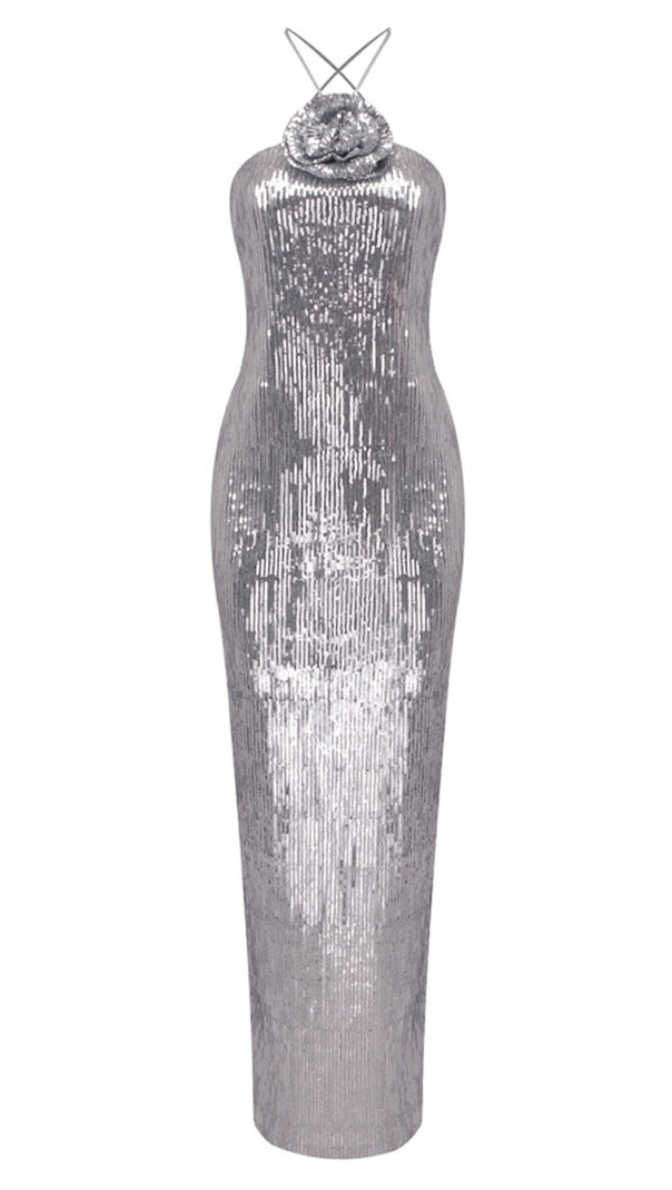 AIIZIE KIARA FLORAL SEQUIN BACKLESS MAXI DRESS - product image