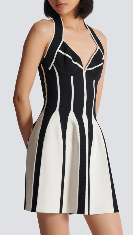 KRIADEN FLARED HALTER KNIT MINI DRESS