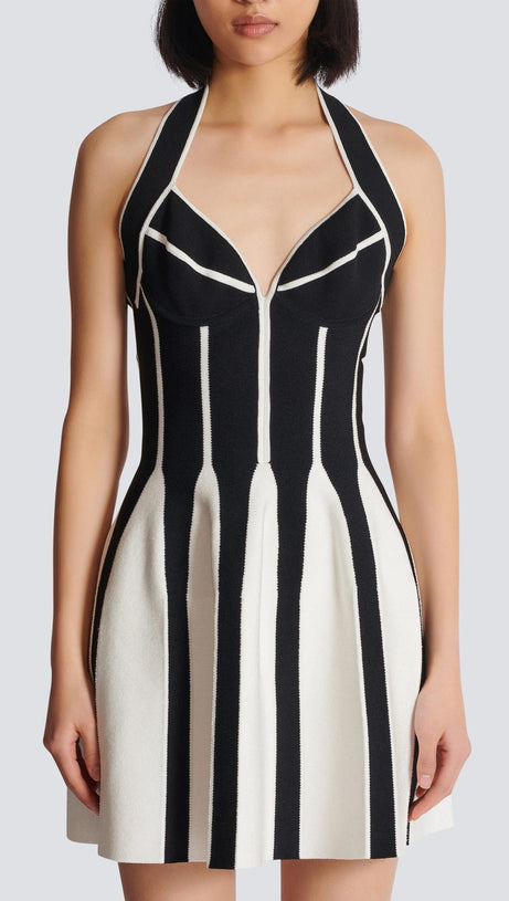 KRIADEN FLARED HALTER KNIT MINI DRESS